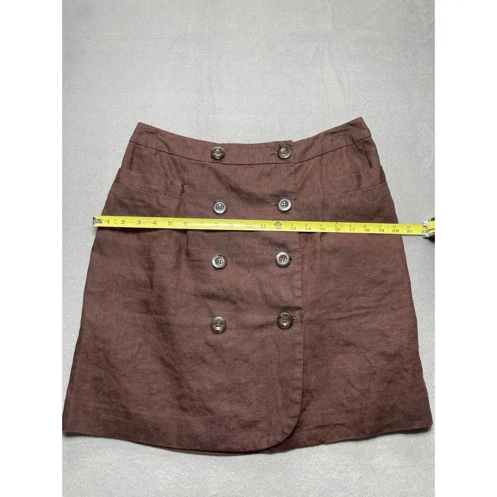 Focus 2000 Women Size 12 Brown‎ Linen Wrap Skirt Accent Buttons Lined Lagenlook